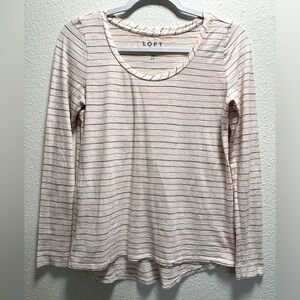 Loft Vintage Soft Striped Shirt Cotton Long Sleeve Tee Lightweight White XS